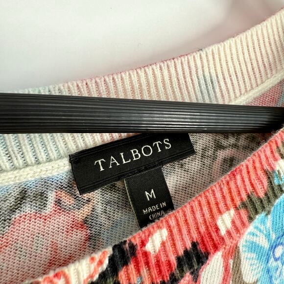 NEW NWOT Talbots Sz Medium Floral Pink Blue Knit Sweater Blouse Shirt Top Summer - Picture 2 of 8